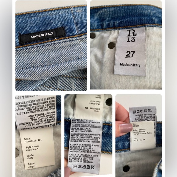 R13 $345 Hook Adjustable Cut Off Cuffed Jasper Blue Denim Jean Shorts SZ 27 - Picture 15 of 16